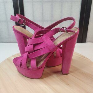 ALDO Suede Peep Toe High Heel Platforms Pink Fushia Women EU 38/ US 7.5